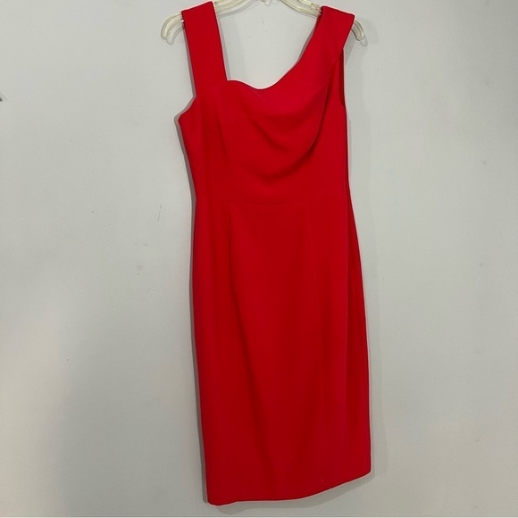 Black Halo Red Date Night Asymmetrical Dress Size 10 Cocktail Bodycon Midi Party - Picture 13 of 14